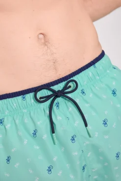 Bañador corto estampado bicicletas verde