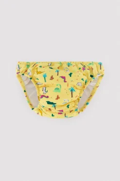 Bañador culetín antifugas bebé estampado dinosaurios amarillo