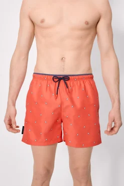 Bañador medio estampado pingüinos naranja