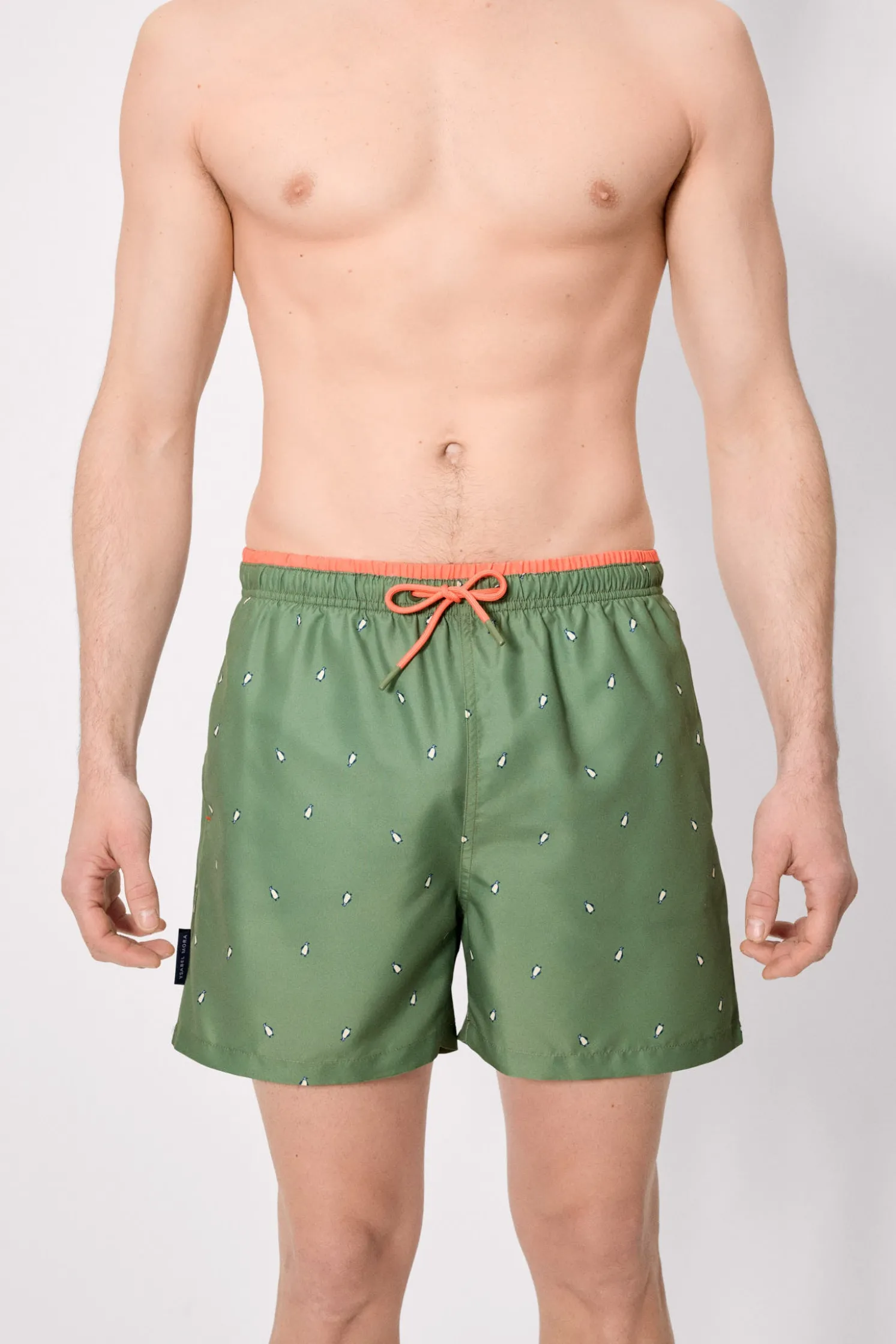 Bañador medio estampado pingüinos verde