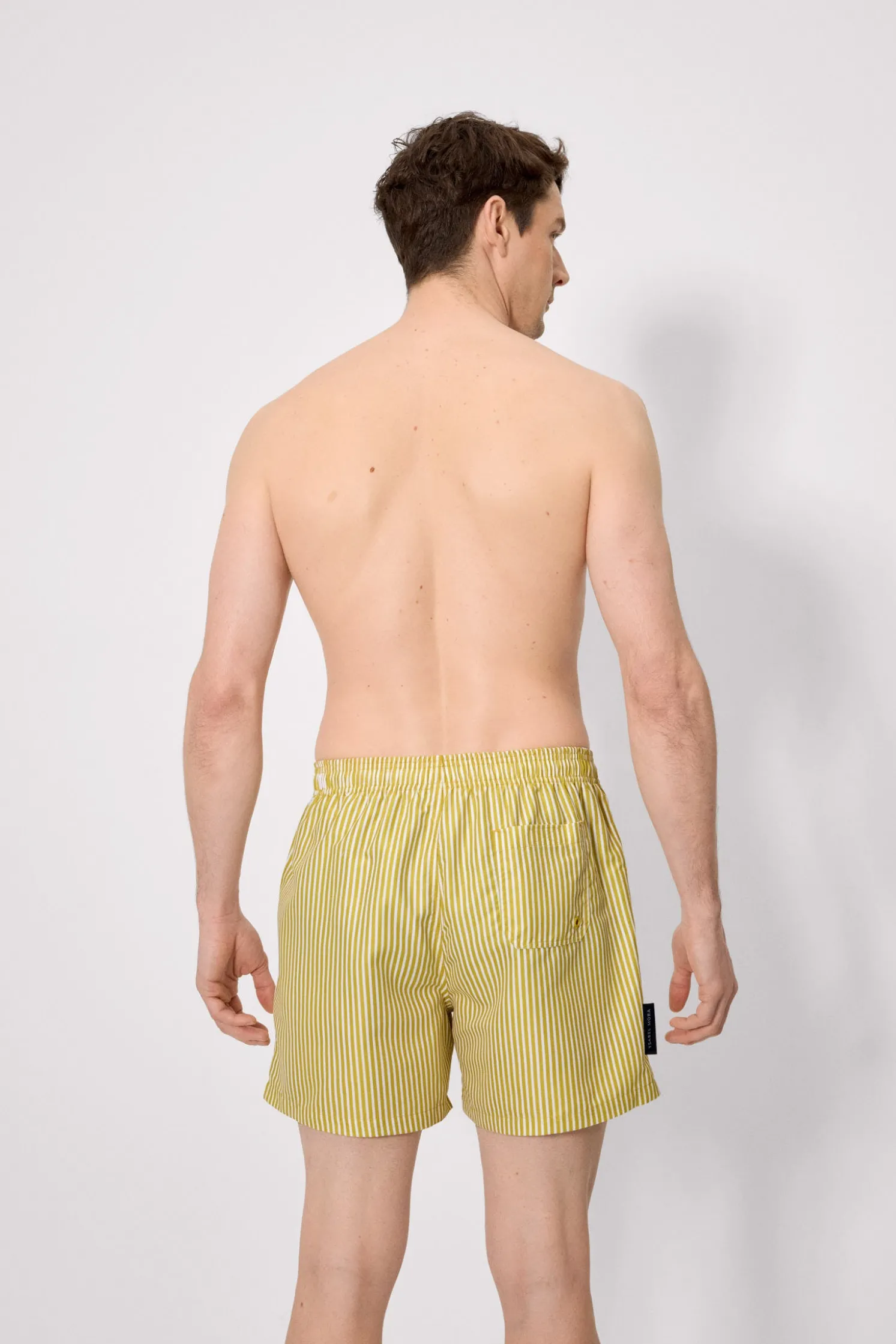 Bañador medio estampado rayas amarillo