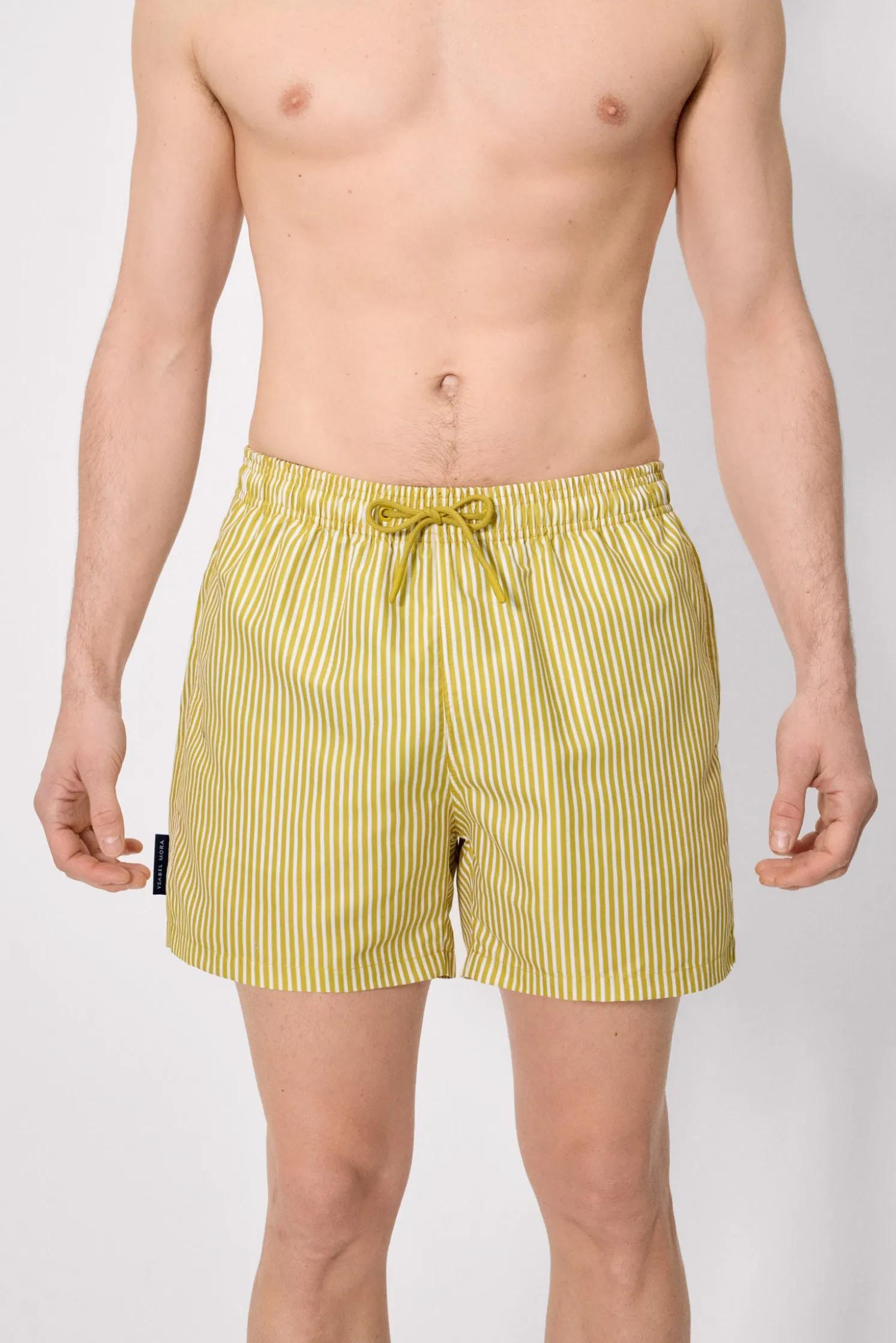 Bañador medio estampado rayas amarillo