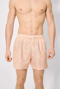 Bañador medio estampado rayas y mini langostas naranja