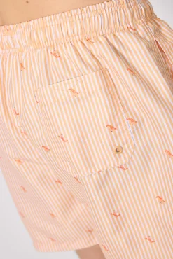 Bañador medio estampado rayas y mini langostas naranja