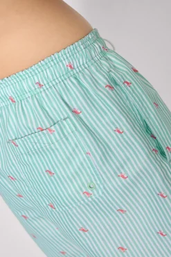 Bañador medio estampado rayas y mini langostas verde