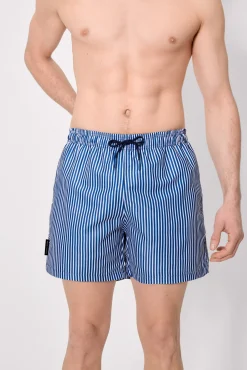 Bañador medio estampado rayas azul