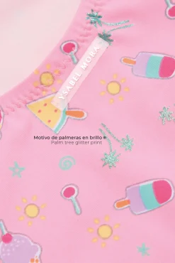 Bañador niña detalle cut-out y lazos estampado veraniego rosa