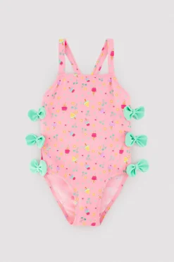 Bañador niña detalle cut-out y lazos estampado veraniego rosa