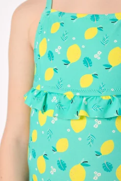 Bañador niña detalle volante estampado limones