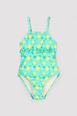 Bañador niña detalle volante estampado limones