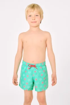 Bañador niño corto estampado estrellas marinas turquesa