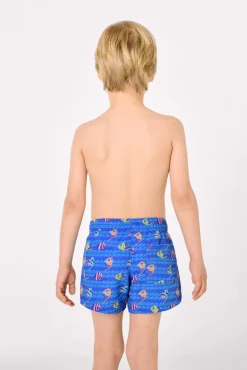 Bañador niño corto estampado peces tropicales multicolor