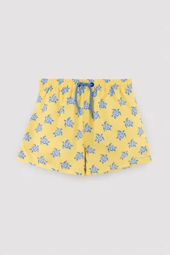 Bañador niño corto estampado tortugas amarillo