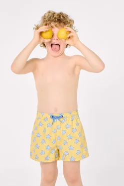Bañador niño corto estampado tortugas amarillo