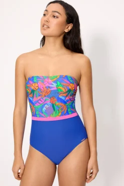 Bañador reductor bandeau estampado tropical copa B