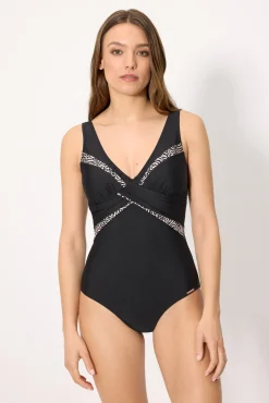 Bañador reductor estampado con brillo negro copa B