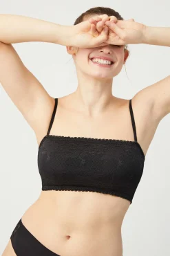 Bandeau sin tirantes-multiposición con encaje negro