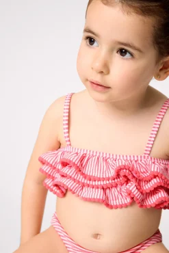 Bikini niña bambula detalle triple volante estampado rayas