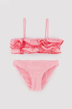 Bikini niña bambula detalle triple volante estampado rayas