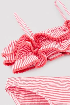 Bikini niña bambula detalle triple volante estampado rayas