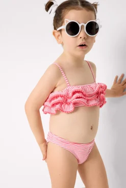 Bikini niña bambula detalle triple volante estampado rayas