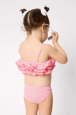Bikini niña bambula detalle triple volante estampado rayas