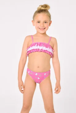 Bikini niña detalle volantes estampado unicornios rosa