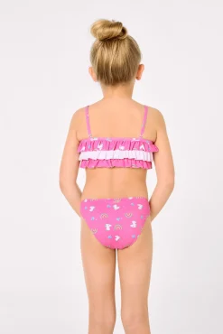 Bikini niña detalle volantes estampado unicornios rosa