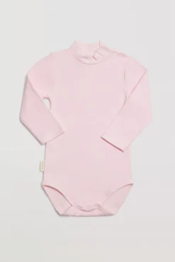 Body bebé básico cuello alto rosa