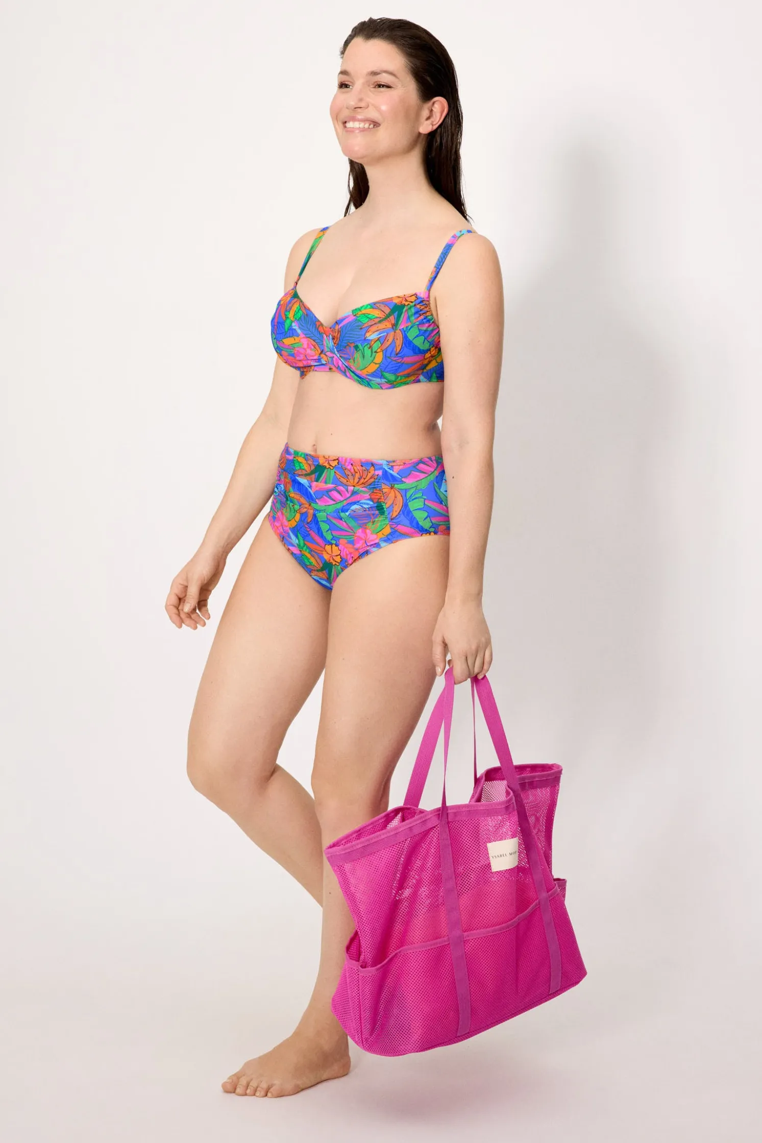 Bolso de playa calado rosa