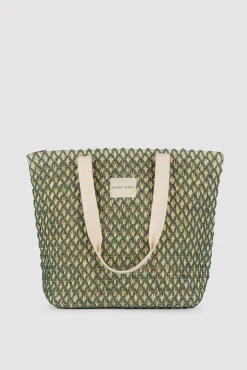 Bolso de playa de rafia beige y verde