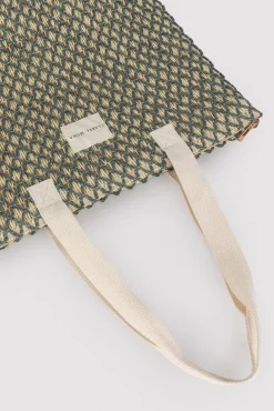 Bolso de playa de rafia beige y verde