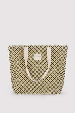 Bolso de playa de rafia beige y negro
