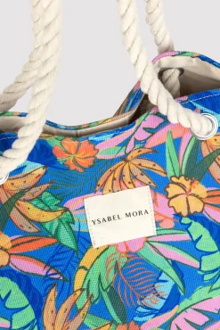 Bolso de playa de tela estampado tropical