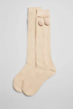 Calcetines calados largos infantiles beige