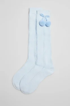 Calcetines calados largos infantiles celeste
