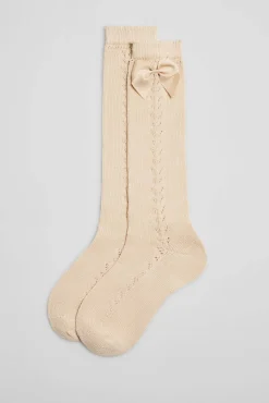 Calcetines calados largos infantiles beige