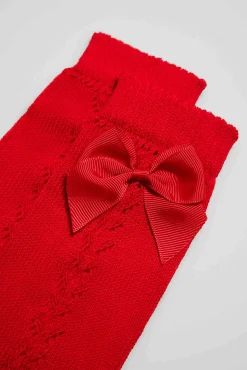 Calcetines calados largos infantiles rojo