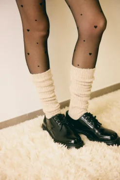 Calcetines extra largos canalé beige