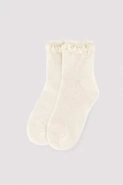 Calcetines infantiles calados detalle puntilla marfil