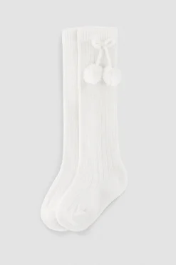 Calcetines largos pompones blanco