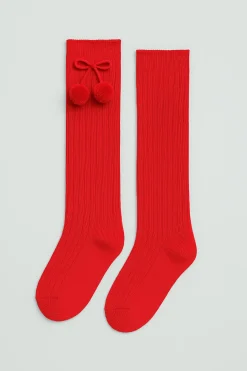 Calcetines largos pompones rojo