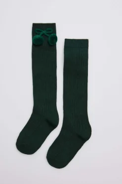 Calcetines largos pompones verde botella