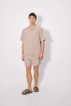 Camisa manga corta abotonada algodón topo