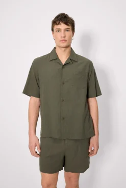 Camisa manga corta abotonada algodón verde botella