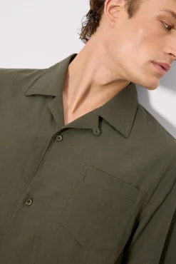 Camisa manga corta abotonada algodón verde botella