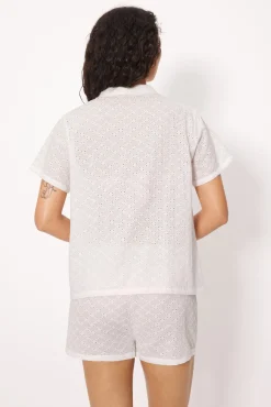 Camisa manga corta algodón bordado blanco