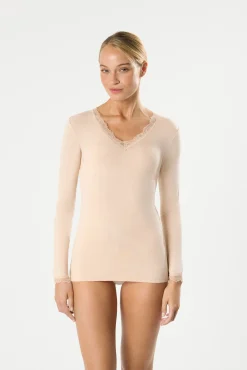 Camiseta interior manga larga bambú nude