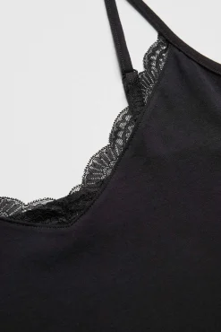 Camiseta lencera tirante fino algodón negro