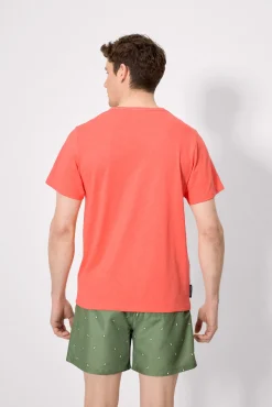 Camiseta manga corta básica cuello panadero coral